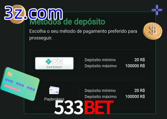 O cassino 533Bet oferece uma grande variedade de métodos de pagamento